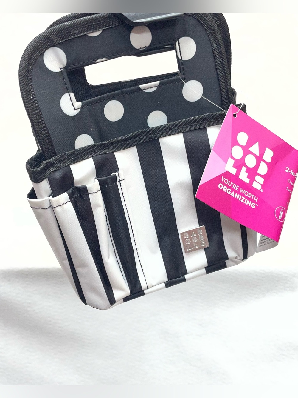 Caboodles Black & White Striped Cosmetic Organizer with Polka Dot Accent